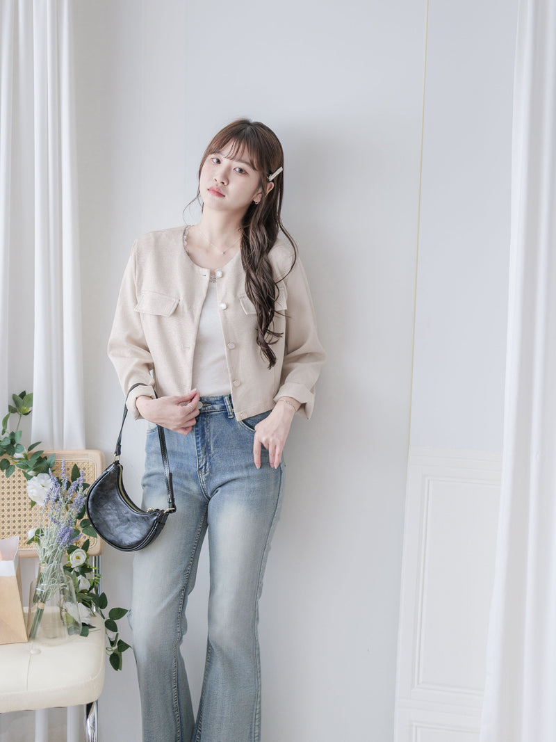 Lace Collar Top 顯瘦修身彈性蕾絲圓方領上衣/ TP9183