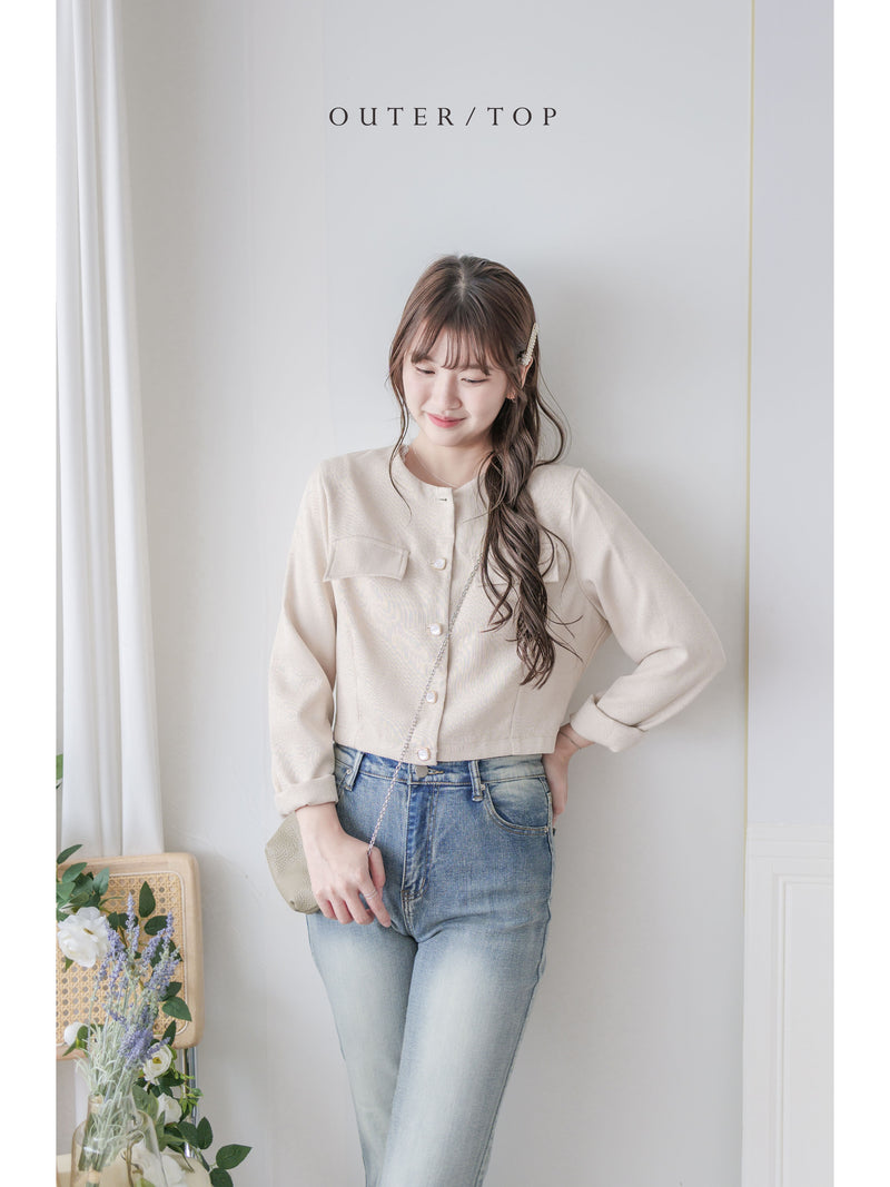 Beige Skirt Set 溫柔杏色十字線棉精緻鈕扣套裝/ SE8089