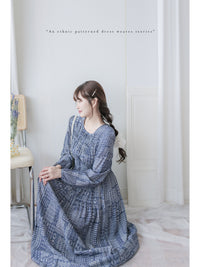 Geometric Dress 幾何民族印花顯瘦橡筋衣身連身裙/ DS9988