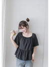 Polka Dot Blouse 黑色橡筋方領點點上衣/ BU9119