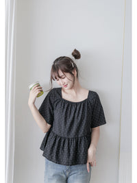 Polka Dot Blouse 黑色橡筋方領點點上衣/ BU9119