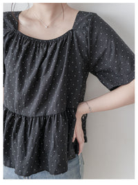 Polka Dot Blouse 黑色橡筋方領點點上衣/ BU9119