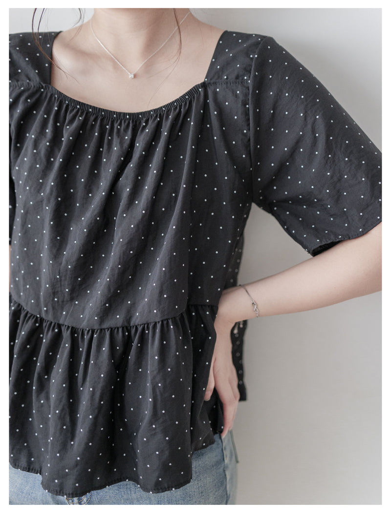 Polka Dot Blouse 黑色橡筋方領點點上衣/ BU9119