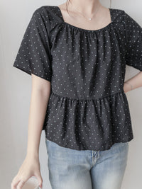 Polka Dot Blouse 黑色橡筋方領點點上衣/ BU9119