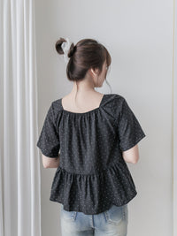 Polka Dot Blouse 黑色橡筋方領點點上衣/ BU9119