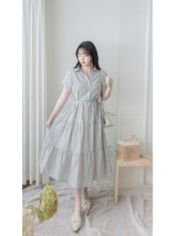 Check Dress 格子V形恤衫領口連身裙/ DS9984