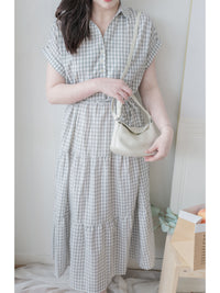 Check Dress 格子V形恤衫領口連身裙/ DS9984
