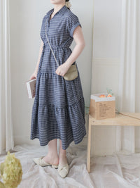 Check Dress 格子V形恤衫領口連身裙/ DS9984