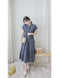 Check Dress 格子V形恤衫領口連身裙/ DS9984