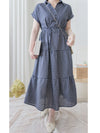 Check Dress 格子V形恤衫領口連身裙/ DS9984