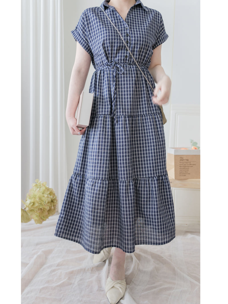 Check Dress 格子V形恤衫領口連身裙/ DS9984