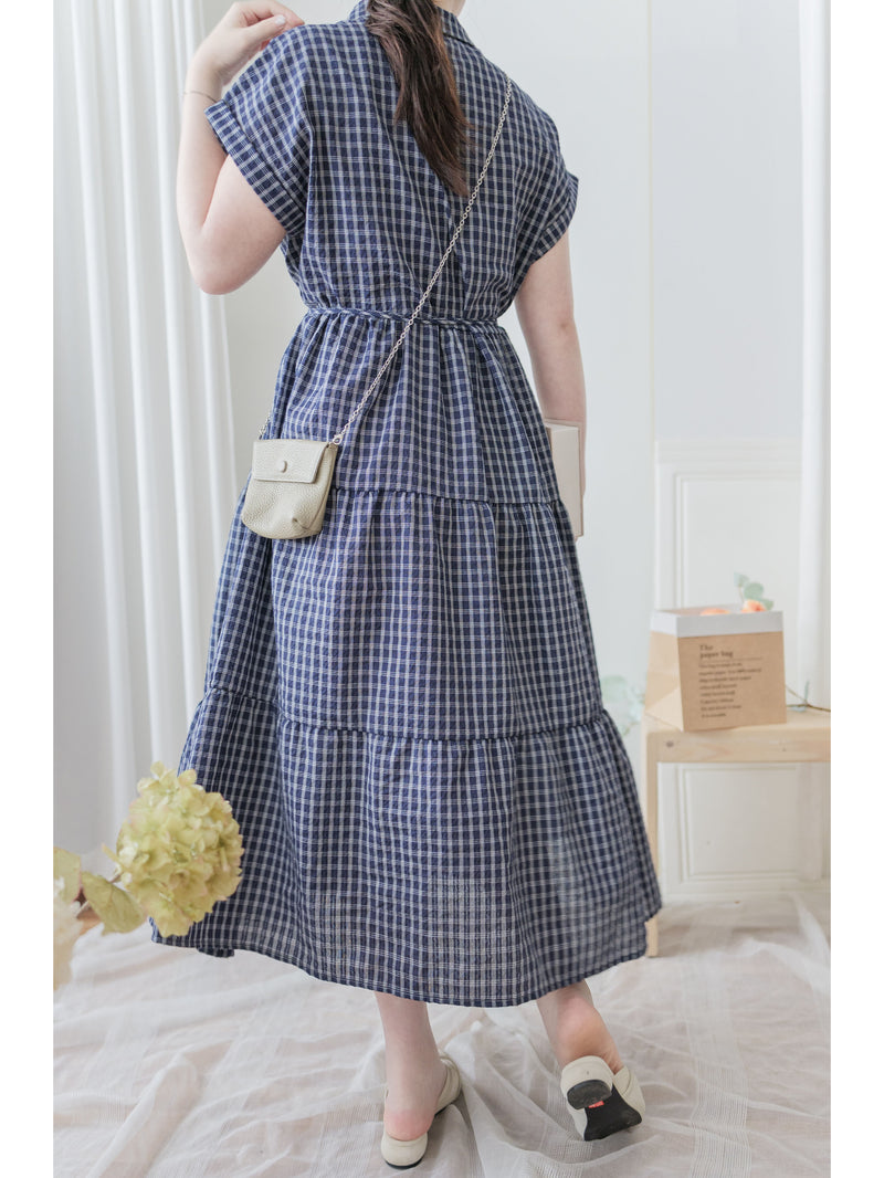 Check Dress 格子V形恤衫領口連身裙/ DS9984