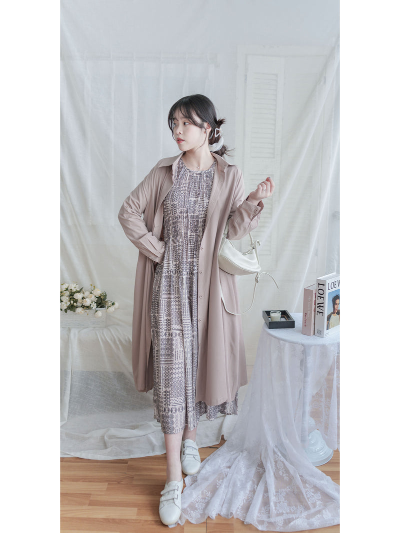 Geometric Dress 幾何民族印花顯瘦橡筋衣身連身裙/ DS9988