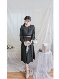 （附送編織腰帶) Sophie Dress 裝飾鈕扣輕優雅薄連身裙/ DS9993