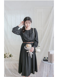 （附送編織腰帶) Sophie Dress 裝飾鈕扣輕優雅薄連身裙/ DS9993