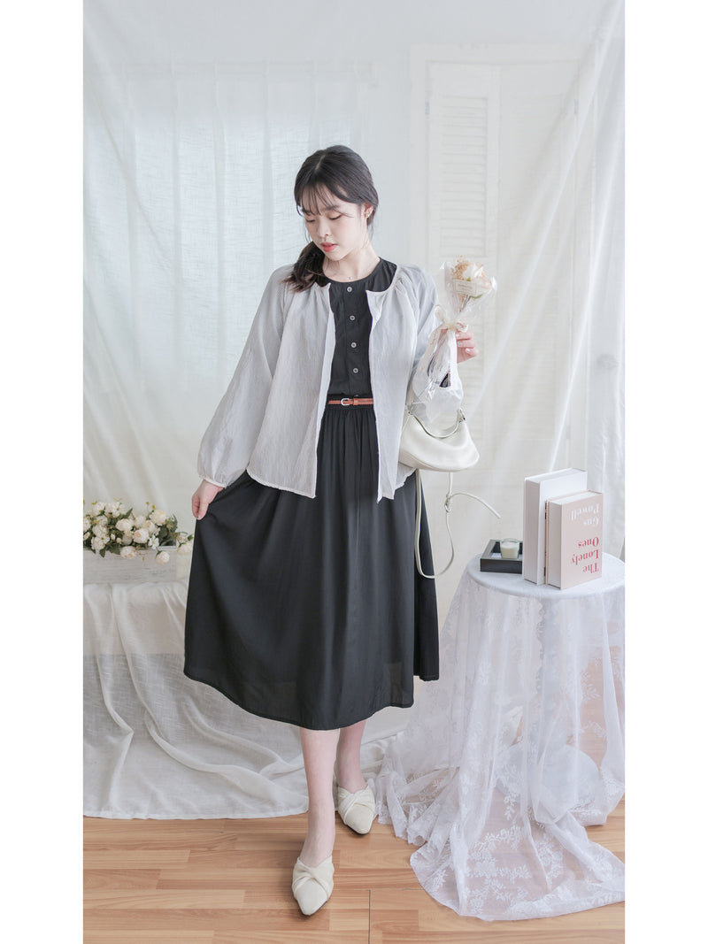 Bubble Sleeve Shirt 仿恤衫直條紋泡泡袖上衣/ BU9118