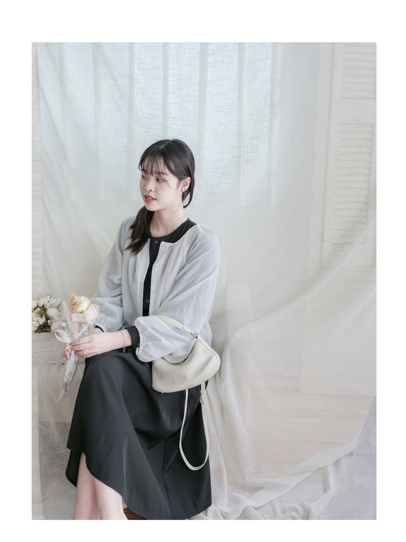 Bubble Sleeve Shirt 仿恤衫直條紋泡泡袖上衣/ BU9118
