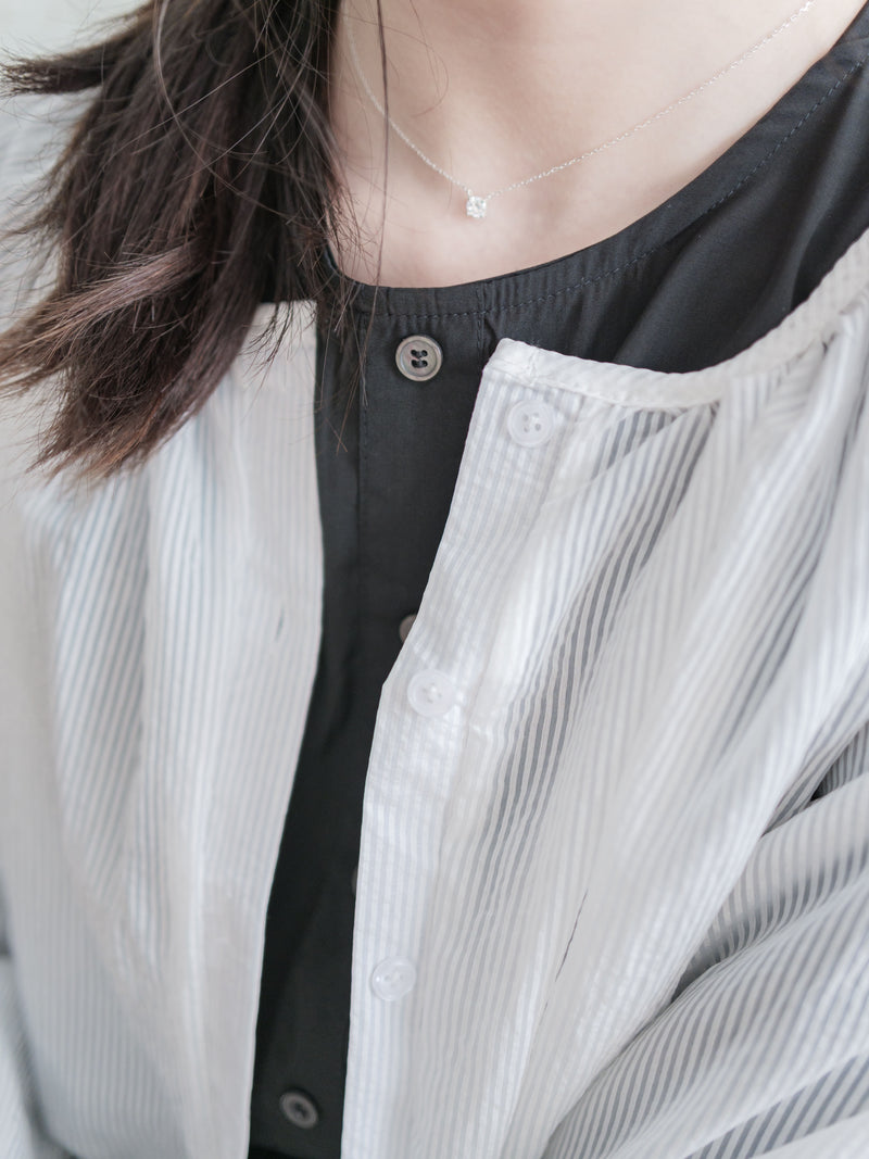 Bubble Sleeve Shirt 仿恤衫直條紋泡泡袖上衣/ BU9118