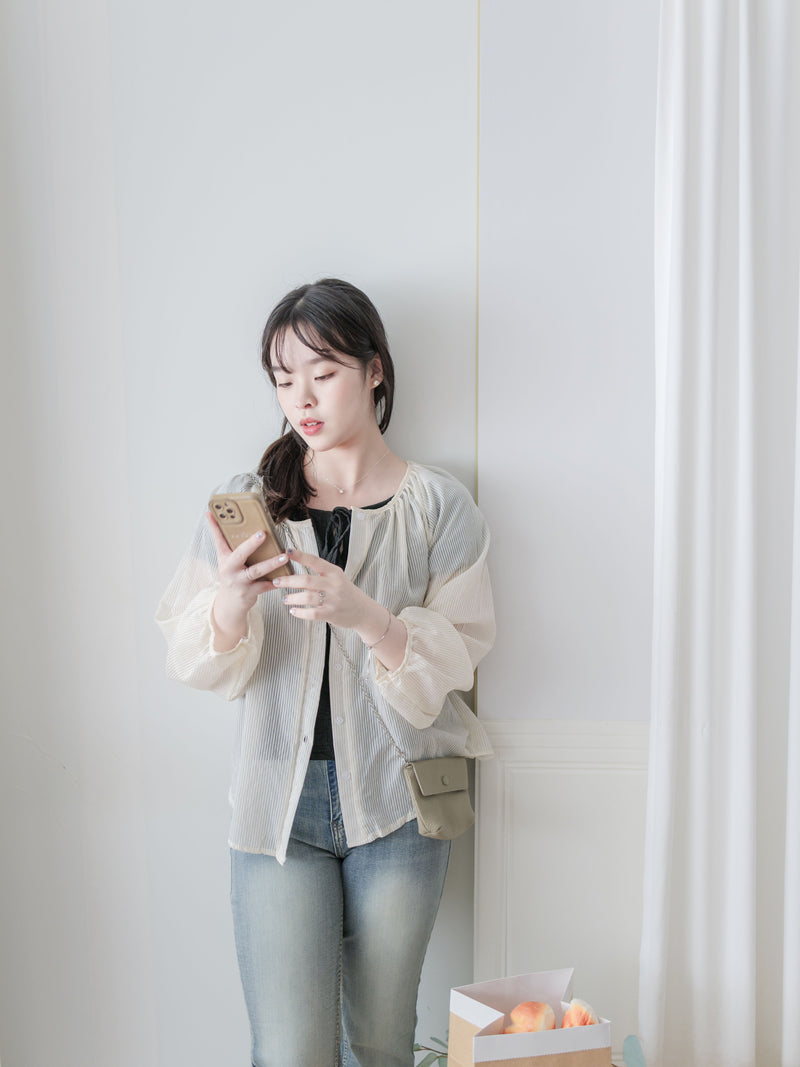 Bubble Sleeve Shirt 仿恤衫直條紋泡泡袖上衣/ BU9118