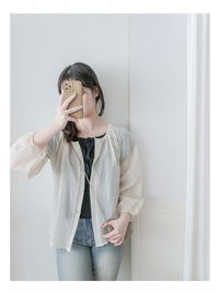 Bubble Sleeve Shirt 仿恤衫直條紋泡泡袖上衣/ BU9118