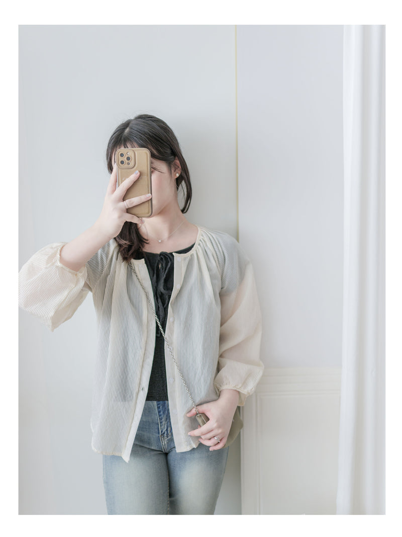 Bubble Sleeve Shirt 仿恤衫直條紋泡泡袖上衣/ BU9118