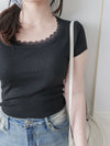 Lace Collar Top 顯瘦修身彈性蕾絲圓方領上衣/ TP9183