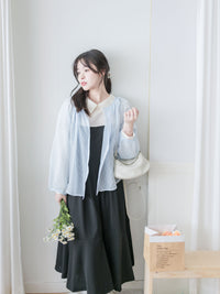 Bubble Sleeve Shirt 仿恤衫直條紋泡泡袖上衣/ BU9118