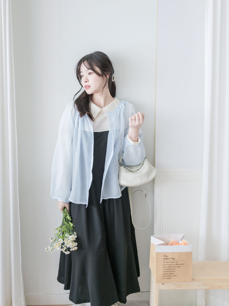 Bubble Sleeve Shirt 仿恤衫直條紋泡泡袖上衣/ BU9118