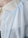 Bubble Sleeve Shirt 仿恤衫直條紋泡泡袖上衣/ BU9118