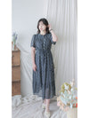 Ruffle Collar Rhombus Dress 花邊領口菱格紋雪紡連身裙/ DS9994