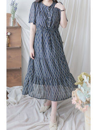Ruffle Collar Rhombus Dress 花邊領口菱格紋雪紡連身裙/ DS9994
