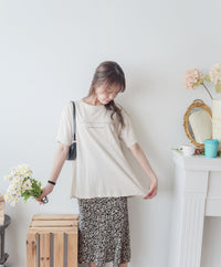 Back Pleated 後車褶飄飄浪漫文字 ,Tee/ BU9045 （beige sold out)