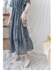 Ruffle Collar Rhombus Dress 花邊領口菱格紋雪紡連身裙/ DS9994