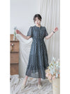 Ruffle Collar Rhombus Dress 花邊領口菱格紋雪紡連身裙/ DS9994