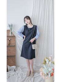 Spliced Shirt Dress 恤衫微彈裙身假兩件設計連衣裙/ DS9995