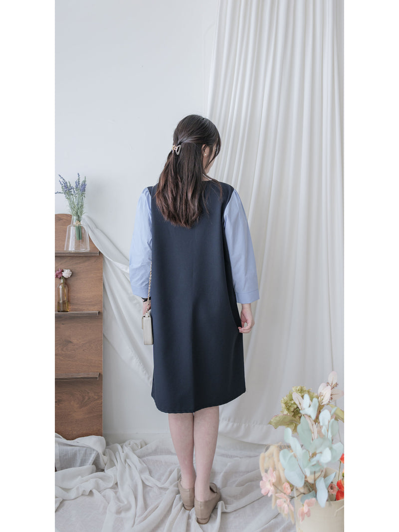 Spliced Shirt Dress 恤衫微彈裙身假兩件設計連衣裙/ DS9995