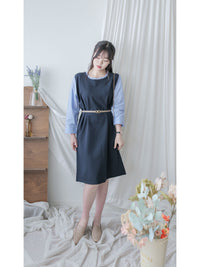 Spliced Shirt Dress 恤衫微彈裙身假兩件設計連衣裙/ DS9995