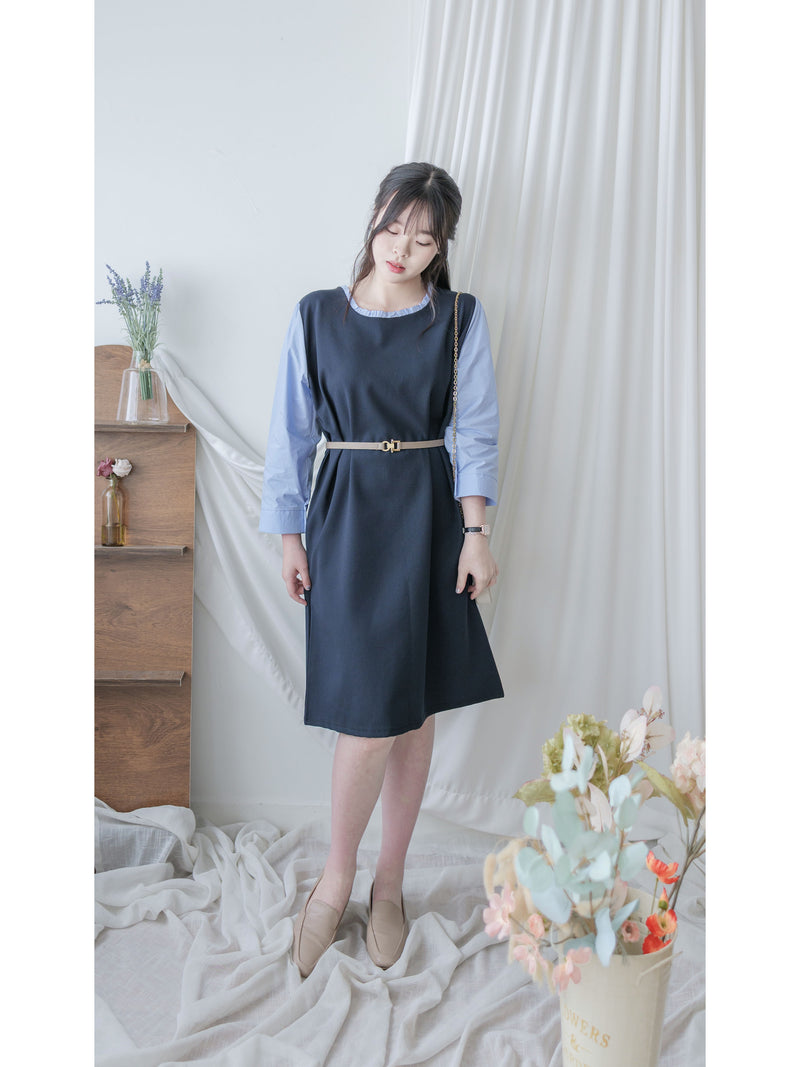 Spliced Shirt Dress 恤衫微彈裙身假兩件設計連衣裙/ DS9995