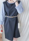 Spliced Shirt Dress 恤衫微彈裙身假兩件設計連衣裙/ DS9995