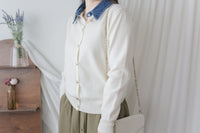 Denim Knit Caridigan 假兩件設計牛仔套頭舒適彈性針織/ TP9187