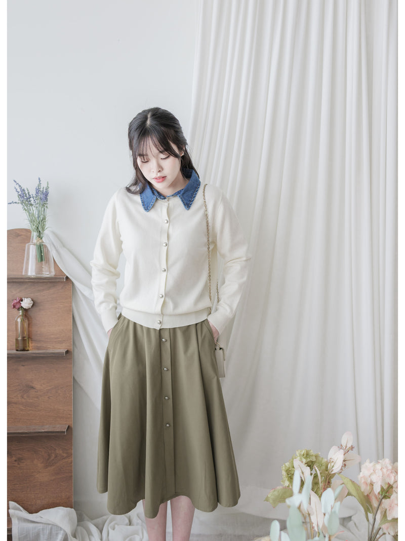 Denim Knit Caridigan 假兩件設計牛仔套頭舒適彈性針織/ TP9187