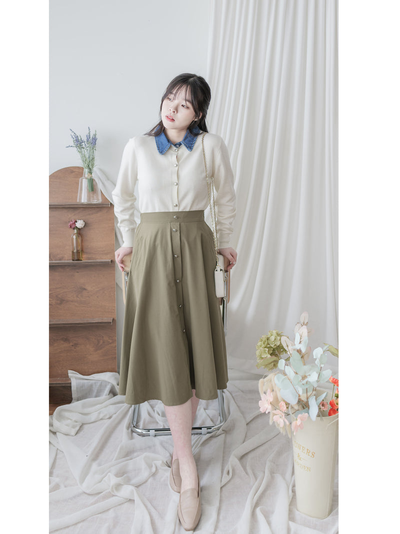Denim Knit Caridigan 假兩件設計牛仔套頭舒適彈性針織/ TP9187