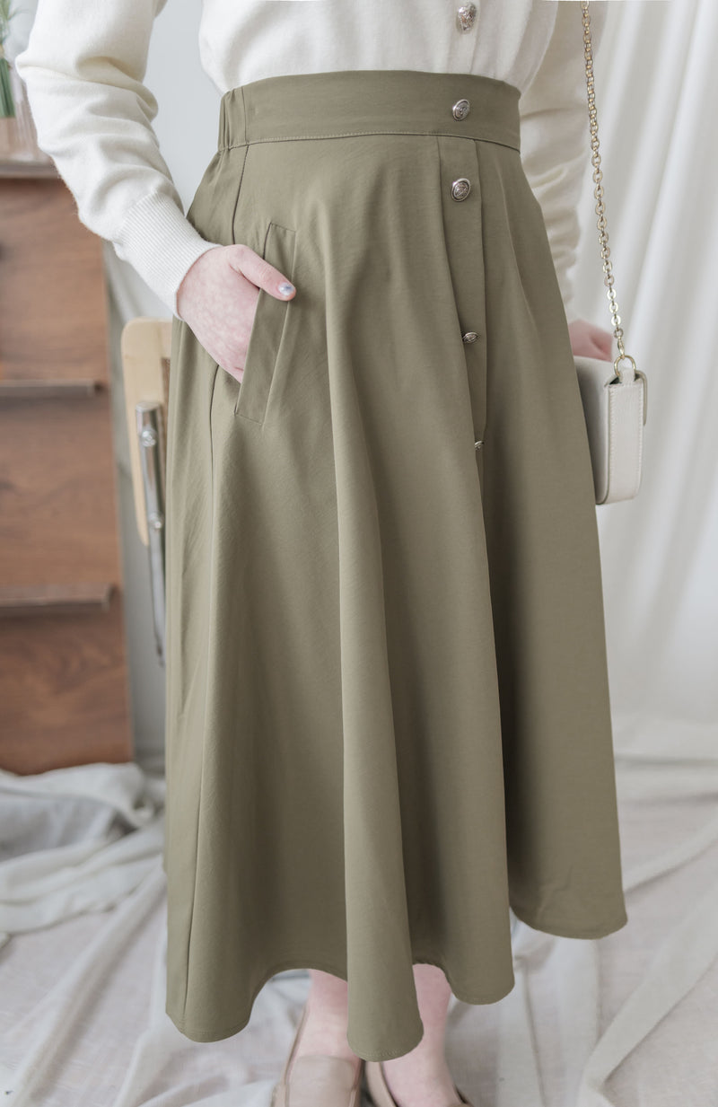 Button Skirt 裝飾鈕扣左右口袋傘裙/ SK8909（pre-order 10月9截單)
