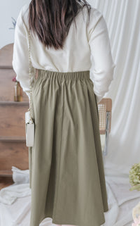 Button Skirt 裝飾鈕扣左右口袋傘裙/ SK8909（pre-order 10月9截單)