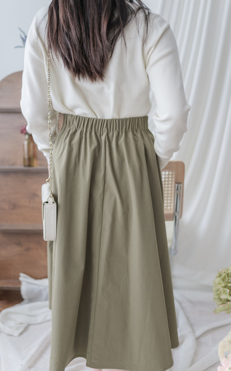 Button Skirt 裝飾鈕扣左右口袋傘裙/ SK8909（pre-order 10月9截單)