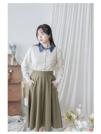 Denim Knit Caridigan 假兩件設計牛仔套頭舒適彈性針織/ TP9187
