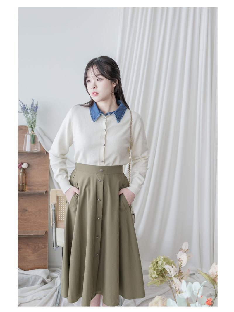 Denim Knit Caridigan 假兩件設計牛仔套頭舒適彈性針織/ TP9187