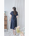 （BEST Intent made 獨家款）Navy Belt Dress 深藍方領口藍調雲石方釦腰帶連身裙/ DS3001