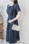 （BEST Intent made 獨家款）Navy Belt Dress 深藍方領口藍調雲石方釦腰帶連身裙/ DS3001