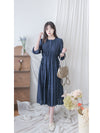 Heart Pleated Dress 側束腰愛心印花腰下百褶連衣裙/ DS9999 (pre-order navy 10月9截單)